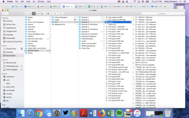 Scereenshot of a Mac OS folder directory for Reaper audio workstation files 